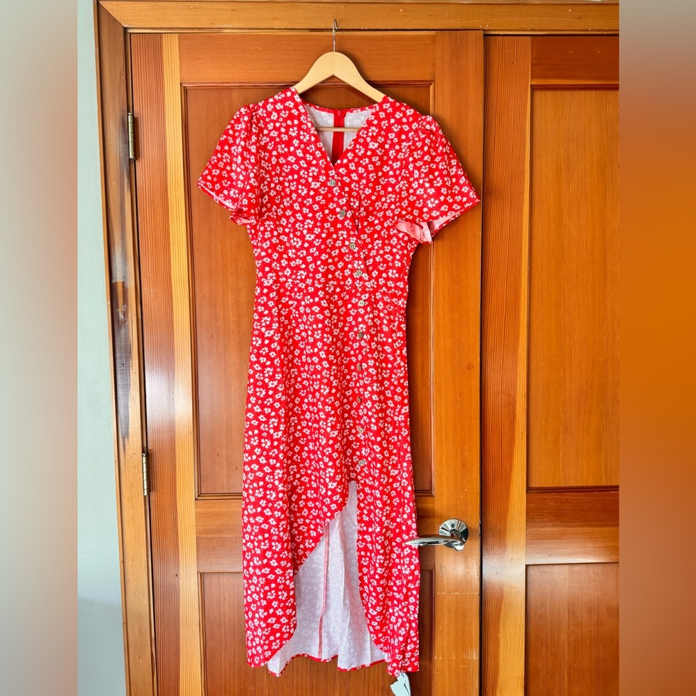 Red Floral Midi Dress